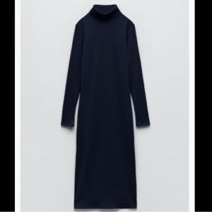 Fitted midi navy blue zara dress